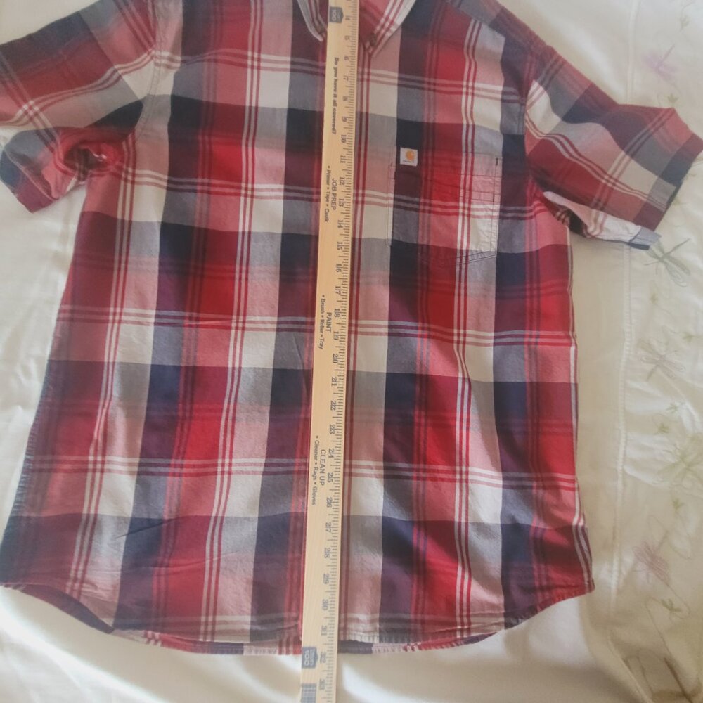 Carhartt Red White Blue Mens Plaid Short Sleeve Shirt Size L - Picture 11 of 15